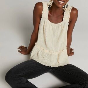 Anthropologie Current Air Ruffled Peplum Tank In Cream Size Small